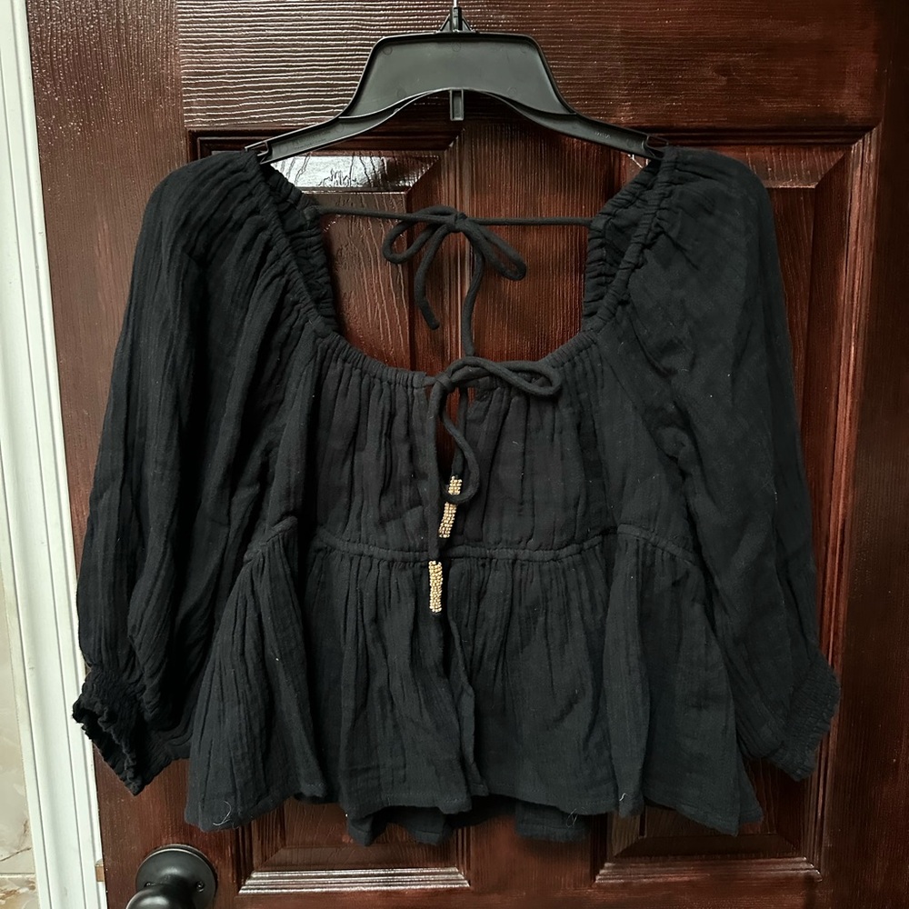 Vintage Havana Gauze Tie Front Crop Top